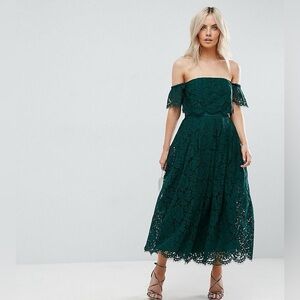 ASOS Green Lace Off Shoulder Dress